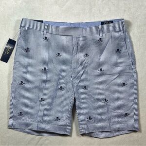 NWT Polo Ralph Lauren 35W Stretch Straight Fit Seersucker Skull Pattern Shorts